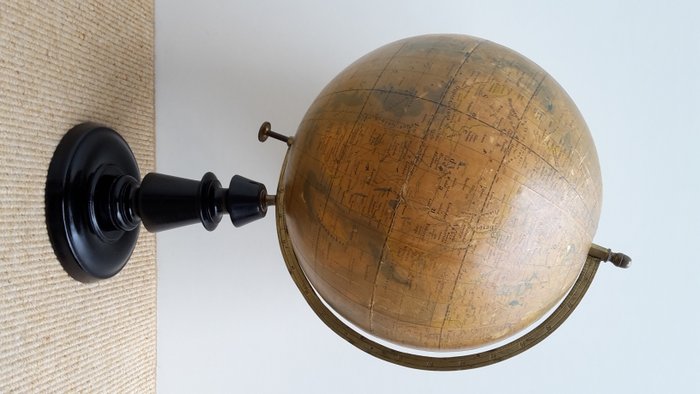 Large Antique Globe On A Beautiful, Large Antique Wooden Globe