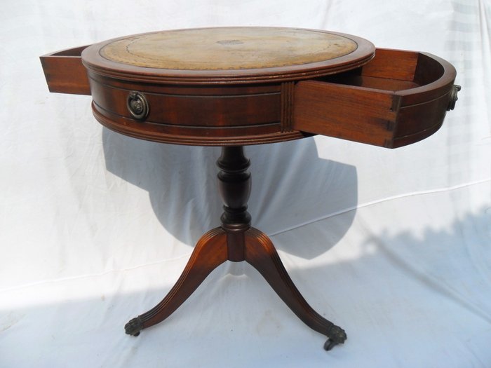 A Round Table Drum With Two, Round Drum Table With Drawers