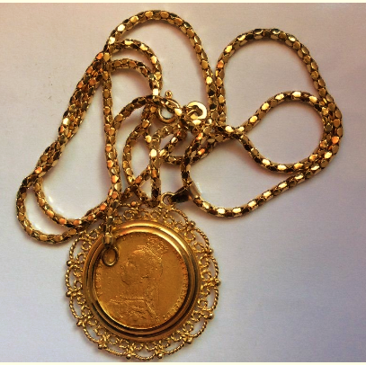 Gold necklace with Victoria Jubilee Head Sovereign from 1889 - Catawiki
