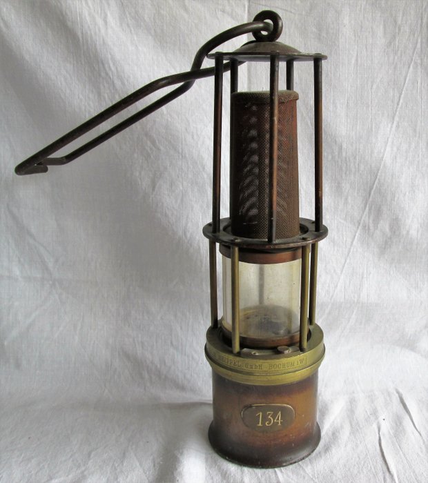Mine lamp with screw lock Wilhelm Seippel, Bochum, Westphalia Germany 1919