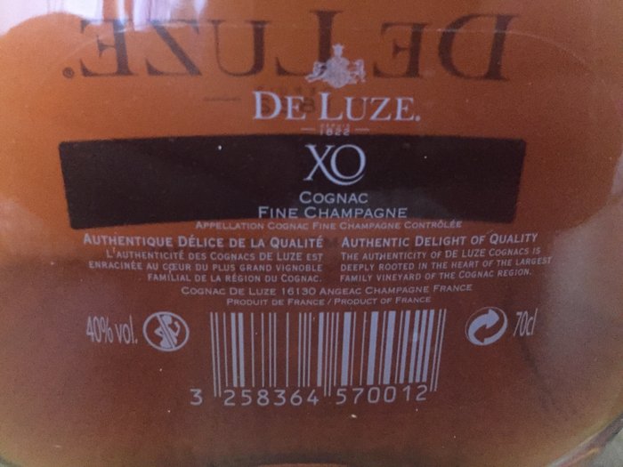 X.O. Catawiki Champagne vol./alc 40% Cognac 70cl/700ml - De Fine - Luze Bottling