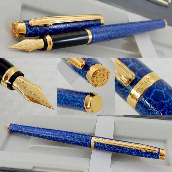 Rare Elysee En Vogue fountain pen * 'Blue Leather' lacquer GT * Medium nib  * New Old Stock / Mint Condition