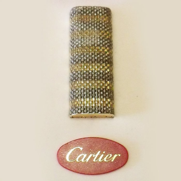 Accendino Cartier, lavorazione a intreccio in ORO Giallo e Bianco 750 ( 18K ) 