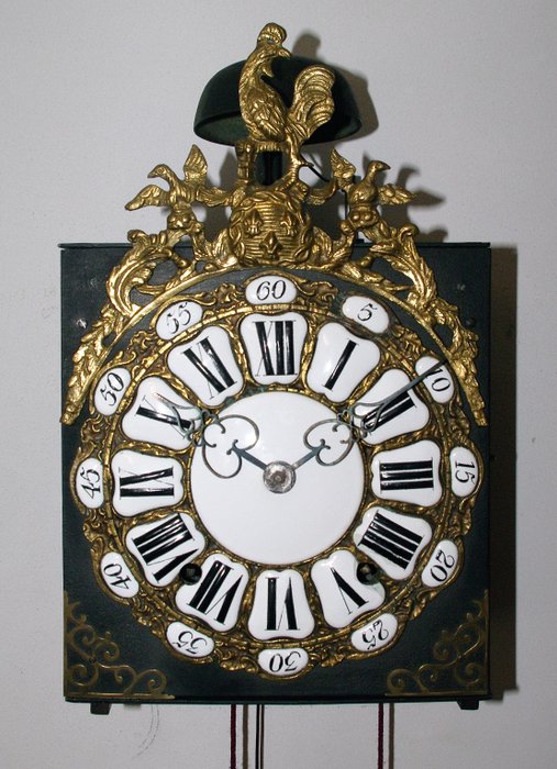 Orologio Comtoise francese con decorazione a forma di gallo - con cartuccia - anni 1780