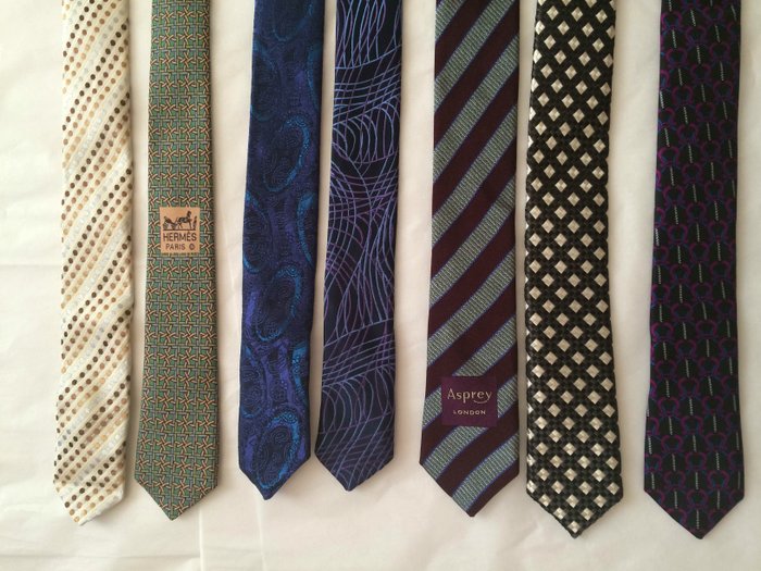 7 X silk ties - Hermès, Tomford, Asprey of London, Stefano Ricci, Ted ...