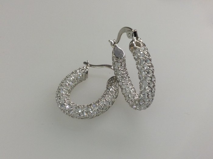 White gold creole earrings with loose zirconias - Catawiki