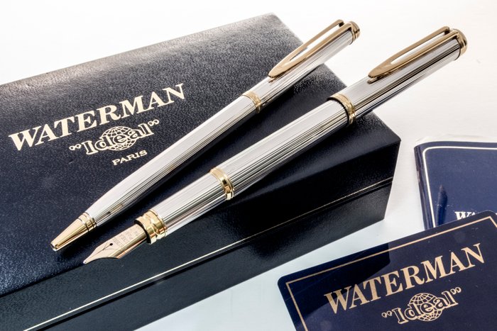 WATERMAN Ideal Gentleman Sterling Silver Ballpoint and Fountain Pen Set