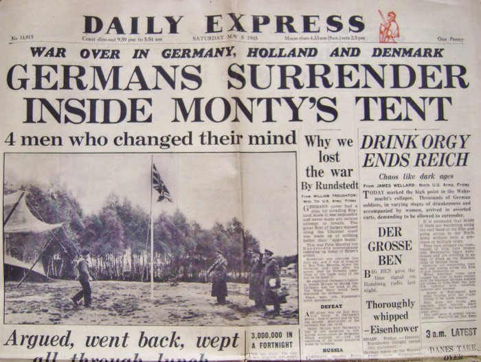 Image result for germans surrender in monty's tent - newspaper