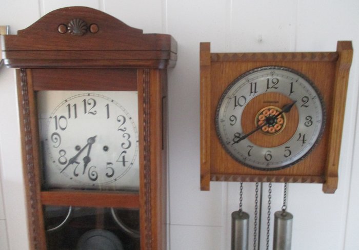 JUNGHANS + DUGENA - box regulator clock and one wall clock - ca. 1930  