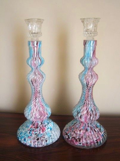  Pair of candlesticks, glassware Clichy Pantin, France, circa 1900