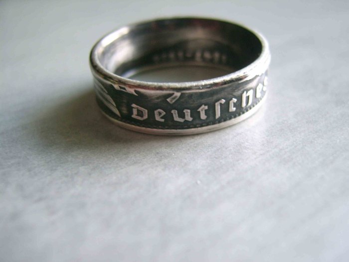 GERMAN COIN RINGS SIZE 6 GERMANY 1937 SILVER REICHMARKS SILVER-COIN RING