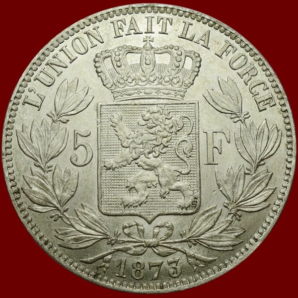 Belgium - 5 Frank (franc) 1873 Leopold II - silver