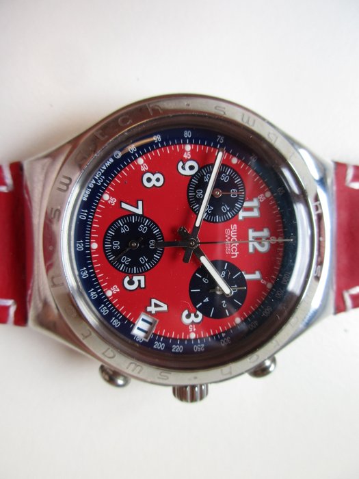 Swatch irony chronograph – Model YCS406 'Secret Agent' red – Men's