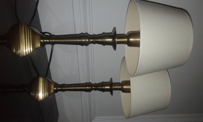 Vintage Brass Candlestick Table Lamps, Antique Brass Candlestick Table Lamp