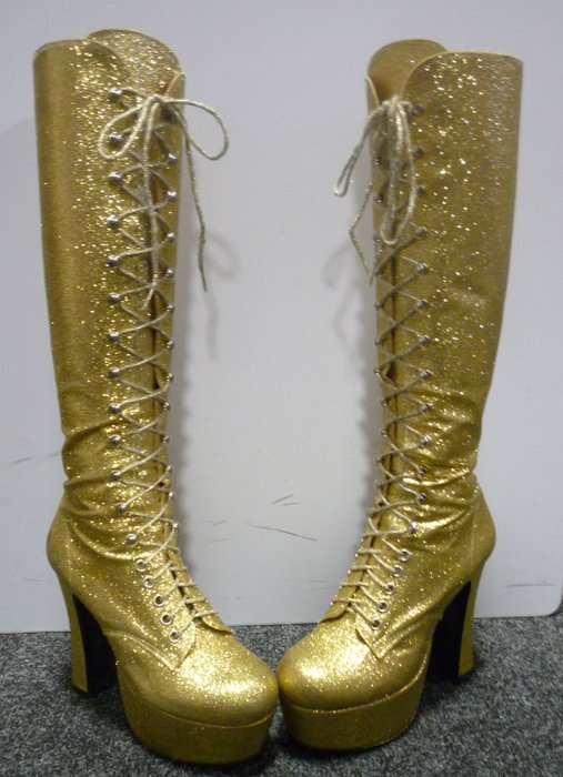 Gold Glitter Platform Boots - Disco 