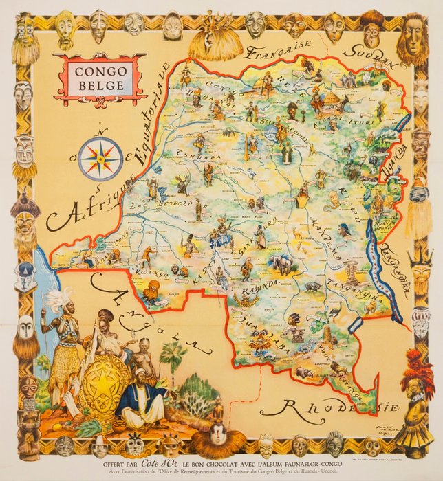 Oude kaart van Belgisch Congo, uitgegeven in België