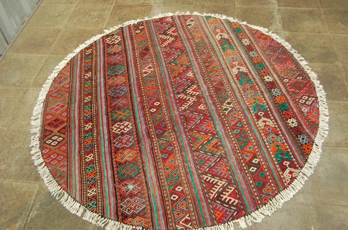 Round Shaped Persian Kilim Handwoven, Round Kilim Rug