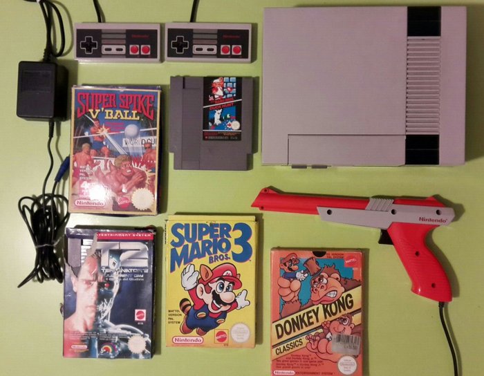 Nintendo NES console - rare Mattel version - with 2 controllers, zapper, and 5 games (Donkey Kong, Super Mario Bros 3, etc)