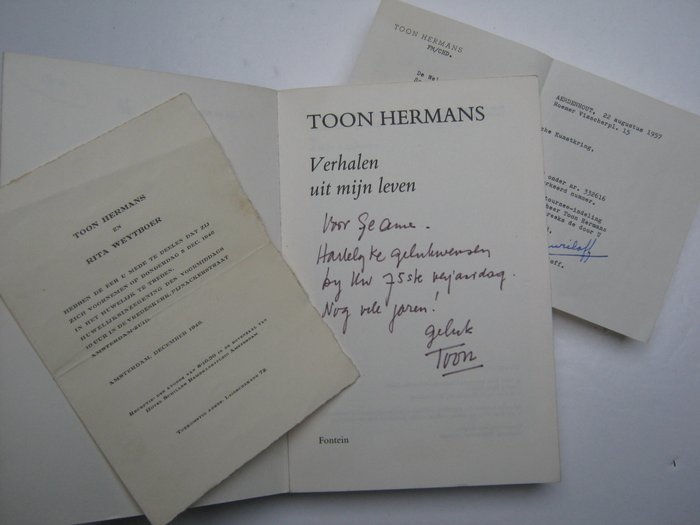 Wonderlijk Toon Hermans; “Verhalen uit mijn leven” / Letter about - Catawiki CL-05