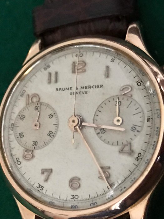 Baume & Mercier Chronograph 18k Solid Gold Men Watch 1940's