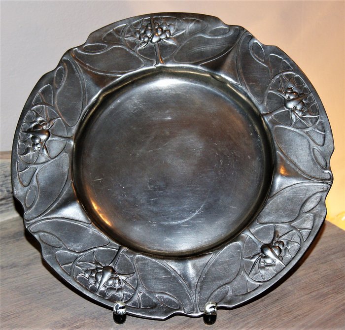 Vintage Art Nouveau pewter fairy plate tray by Juventa 