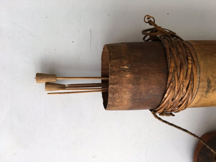 Bamboo blowpipe container with seven poisoned arrows - Punan ...