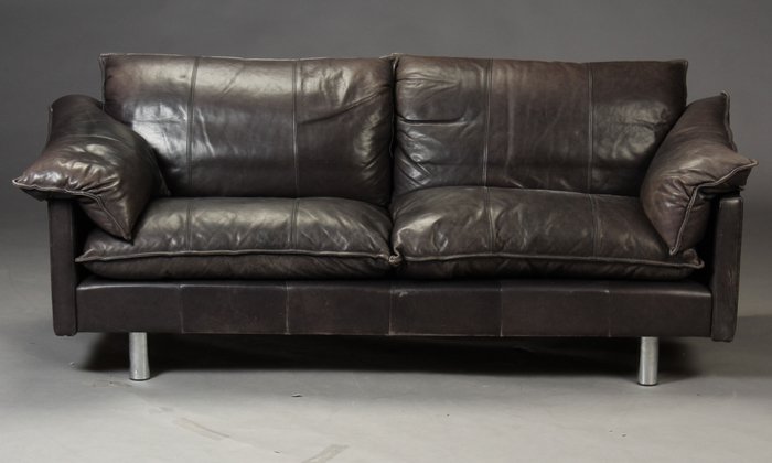 Skalma Three Seater Sofa In Black, Black Leather Three Seater Sofa