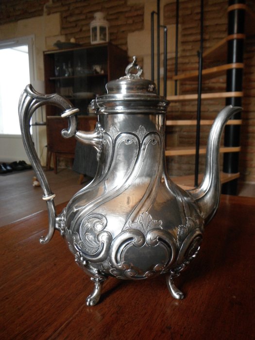 Silver plated metal teapot, Victor SAGLIER (1809-1894)
