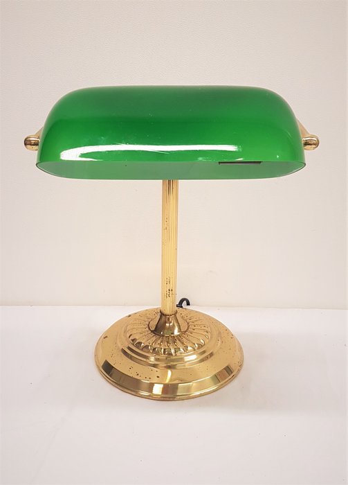 Notary Lamp Bankers Brass With, Green Glass Shade Bankers Lamp