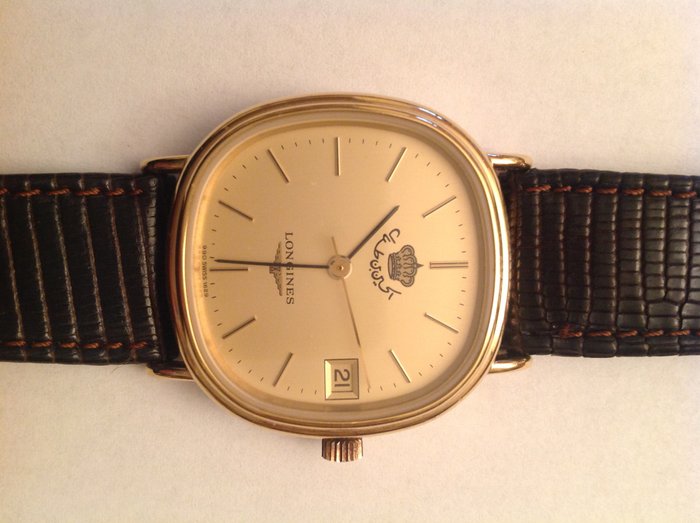 LONGINES vintage gold plated men watch. Royal Gift  by the King Hussein of Jordan (1935-1999).