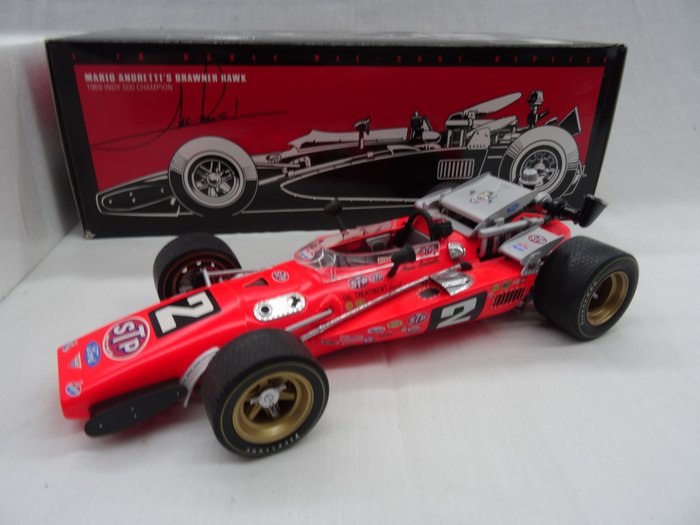 WOW!!1969 Indy 500 Mario Andretti Brawner Hawk Ford Race Car Side View Sign!