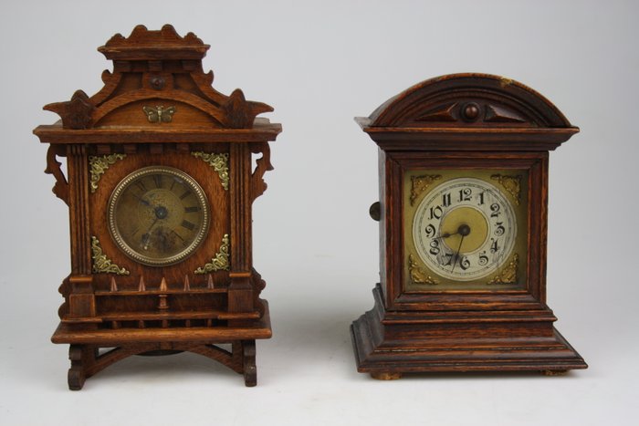 Two Antique Wooden Table Clocks Circa, Antique Wooden Table Clock