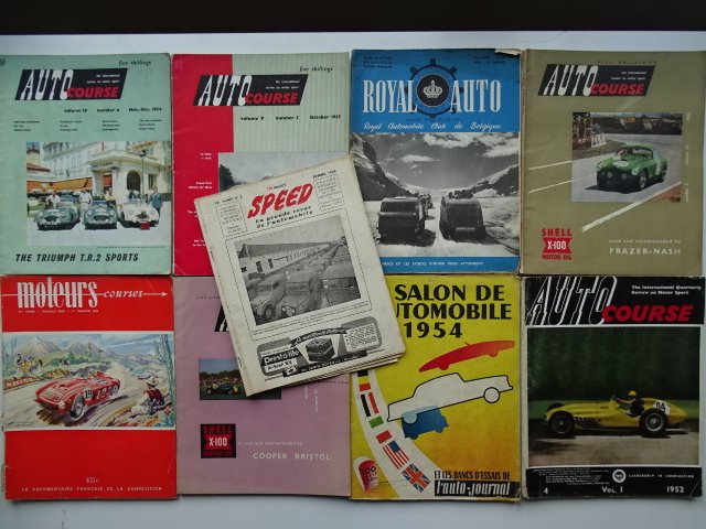 1952 - 1955 - AUTO COURSE / MOTEURS COURSES / L'AUTO-JOURNAL "Salon de l'Auto" - lot of 9 car & car racing magazines in english & french languages