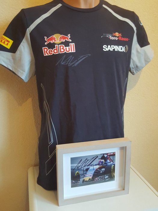 Max Verstappen - original signed Toro Rosso Red Bull shirt + framed photo with signature + COA.