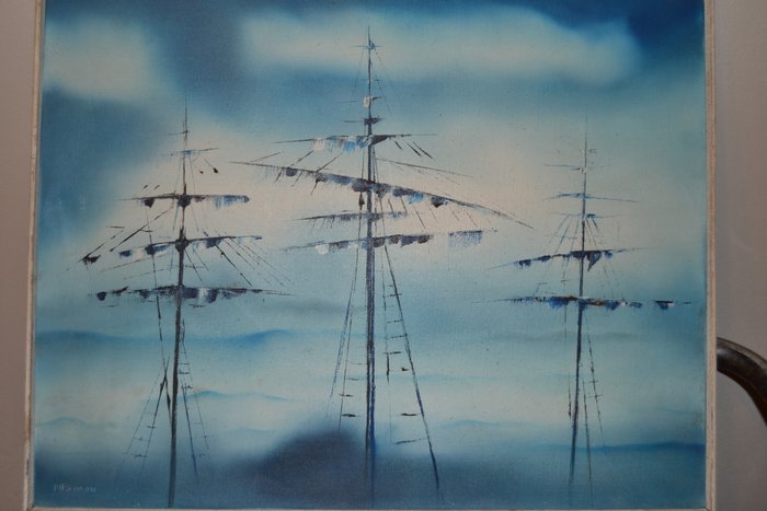 Navy painting by the painter Philippe Simon, 1970 Bordeaux