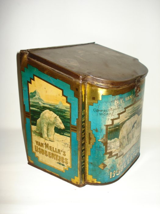 Antique Shop Stock Tin - N.V. Van Melle's Confectionery - polar bears - Breskens Holland