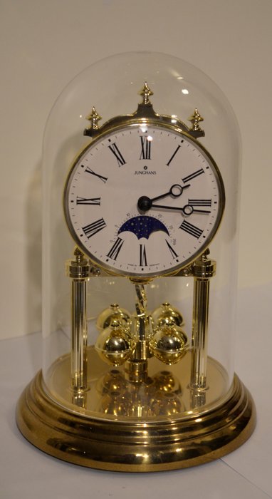 Junghans clock with bell jar and moon phase indicator - Late 20th century