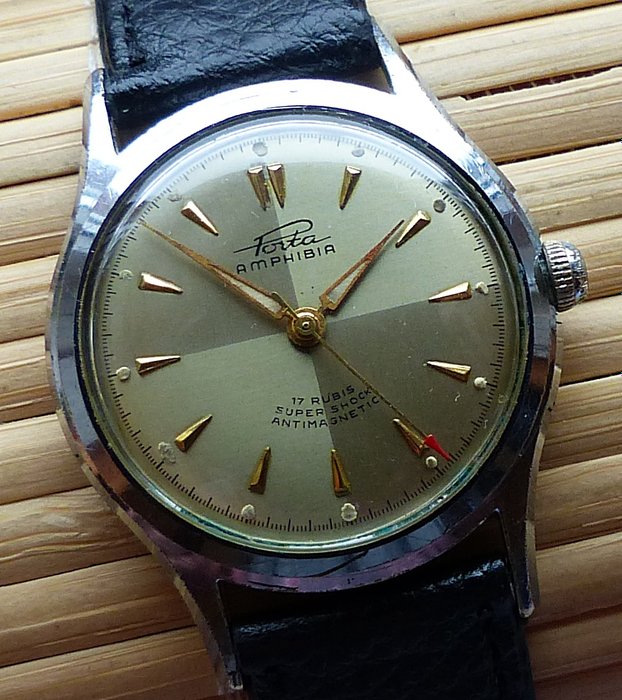 PORTA Amphibia 17 rubies Super Shock -- men's wristwatch from the 1960s -- rare collectors' piece