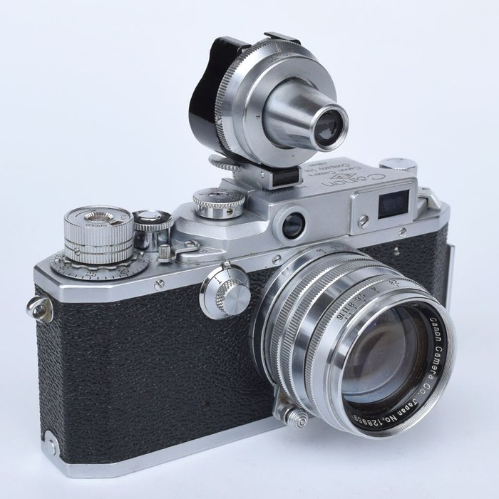Rara cámara de telémetro Canon IVSB2 con objetivo de 50 mm f 1: 1.8 y visor universal 1954-1956.


