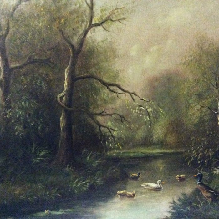 Sal (20th century)-Dutch landscape, brook with duck family