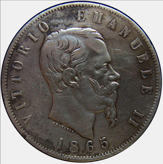 Italy, Kingdom - 5 Lire 1865 Torino + 1 Lira 1867 Milano Vittorio Emanuele II (2 coins) - silver