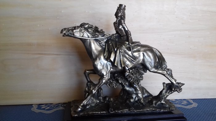 Auro Belcari - Amazon riding a galloping horse - 925 silver laminated sculpture - Italy (Capodimonte) - circa 1960 - signed