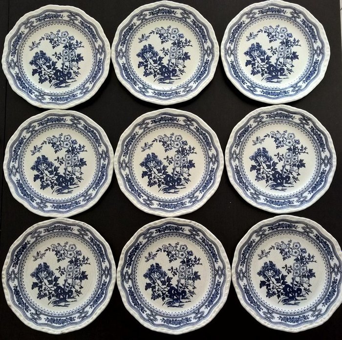 English service of 9 dessert plates by Royal Swan English Fashion Ceramics, perfect.