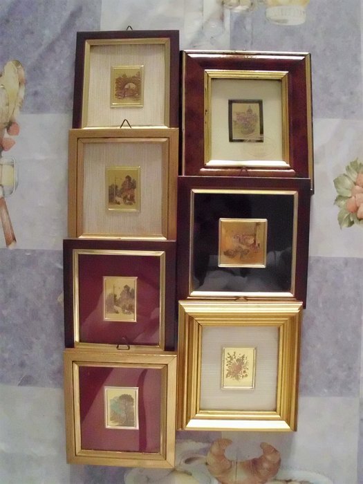 Five polychromes and two chromolithographies on 23 kt gold leaf - Italy - 20th century
