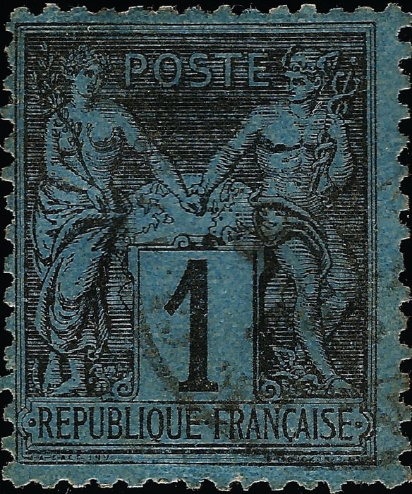 France 1880 - Sage 1 centime, Prussian blue, cancelled - Yvert No. 84