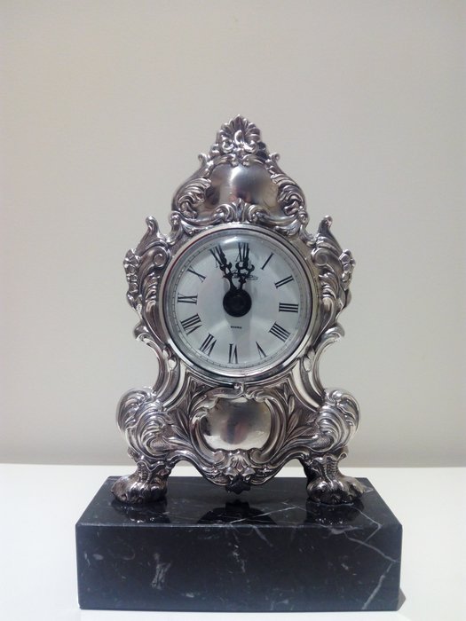 A silver table clock in Rococo style - Pedro Durán - Spain - second half of the 20th century
