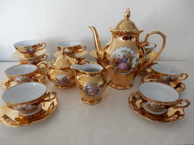 Antique coffee service - 12 people - porcelain BAVARIA "WINTERLING" - "Kirchenlamitz" - fine gold to gilding - 29 pieces