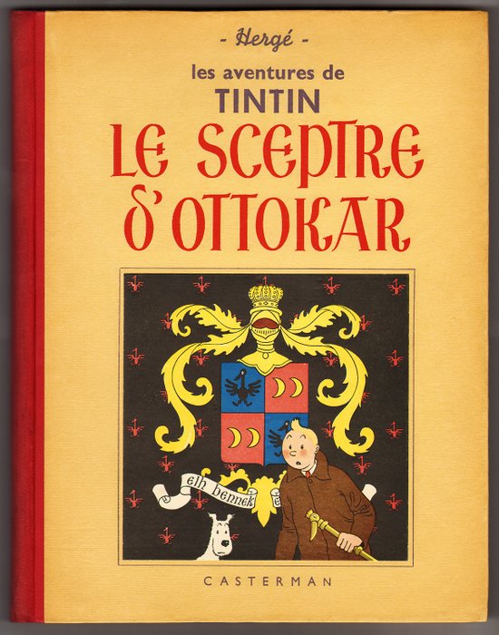 Tintin 8 - Le Sceptre d'Ottokar + Historical dedication by Hergé - b&w - hc - 1st edition without full-page colour drawings - (1939)