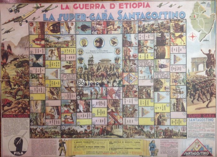 Fascism; Board game "La guerra d'Etiopia e la super-gara Sant'Agostino" by Domenico Natoli - 1936