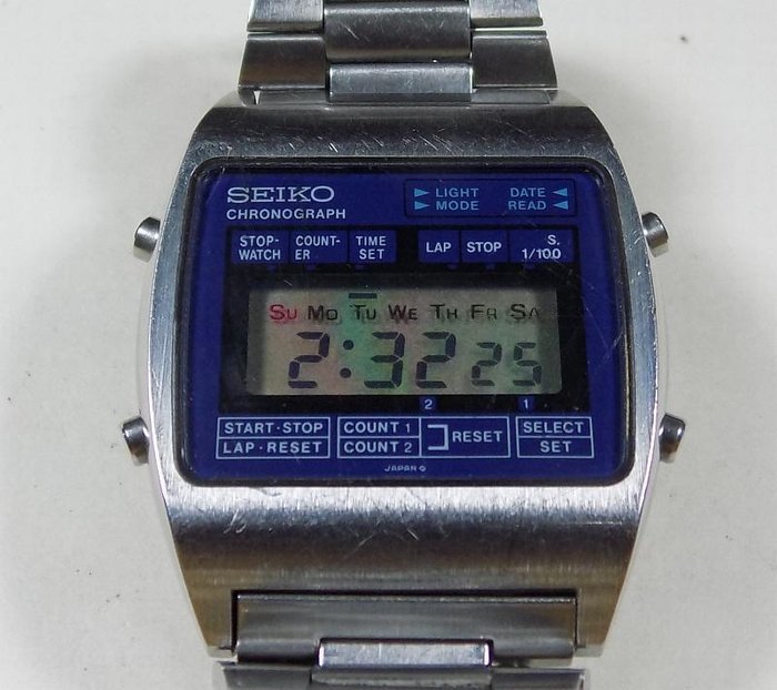 Seiko M929-4000 - Blue Face - LCD Chronograph - 1980 - Men's Wristwatch